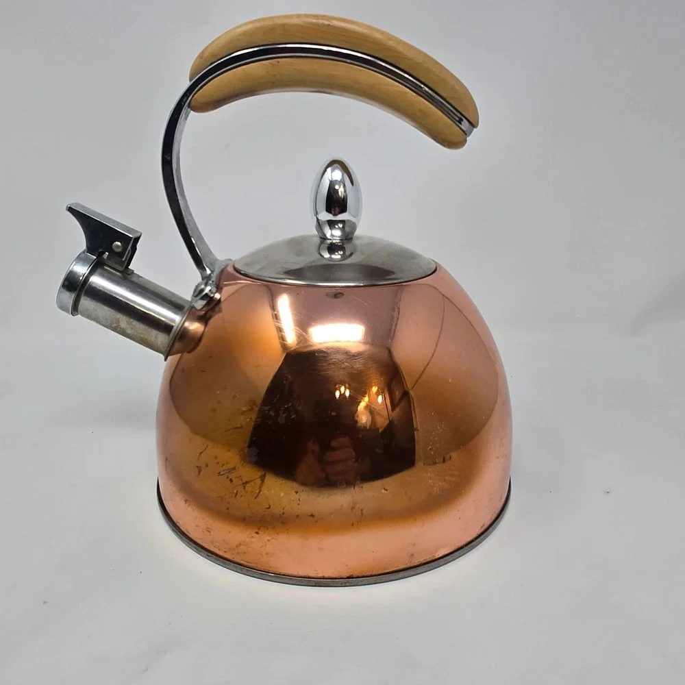 Pinky Up‎ Presley Copper Tea Kettle Stovetop Whistling Water Pot Wood Handle